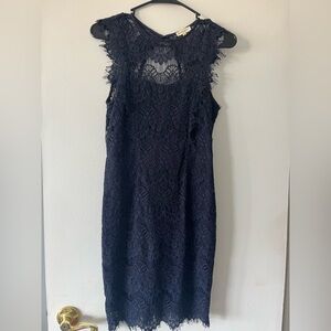 Main Strip Midnight Blue Lace Midi Dress